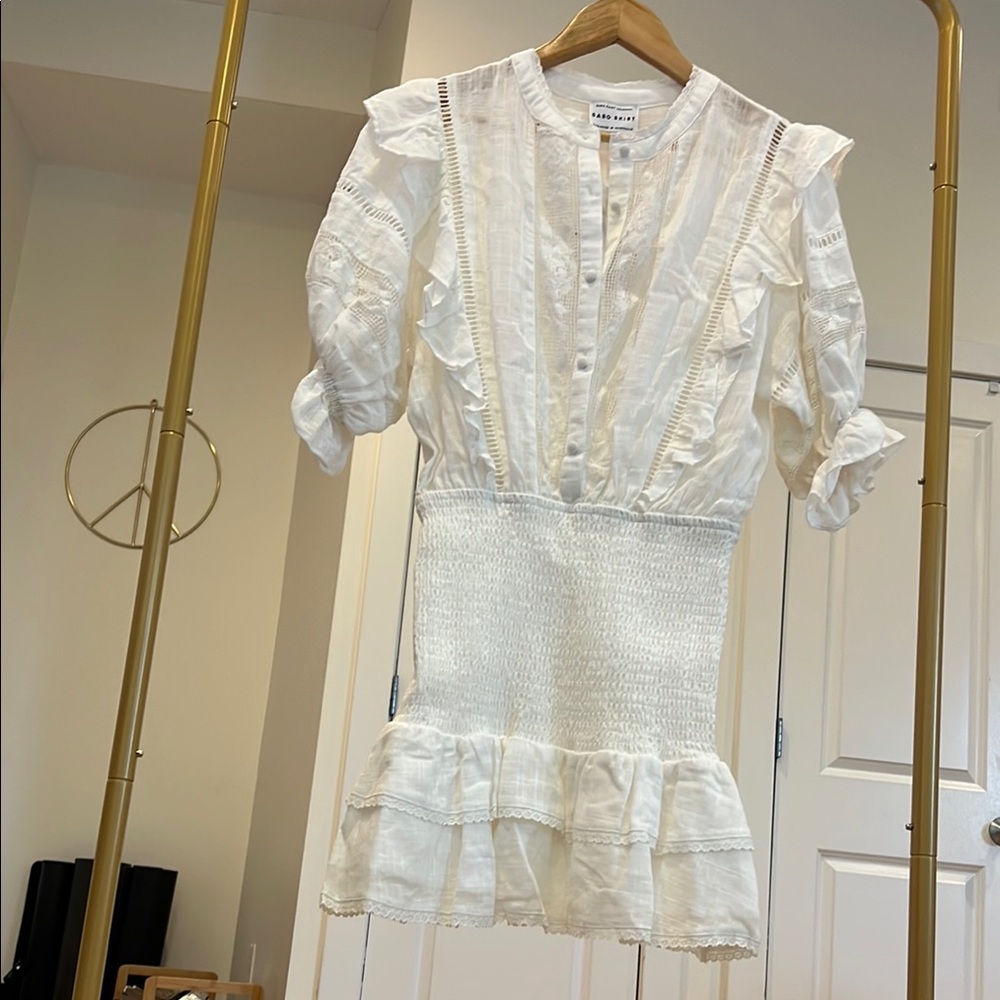 NWT Sabo Skirt Ruffled Linen Lace Mini Dress